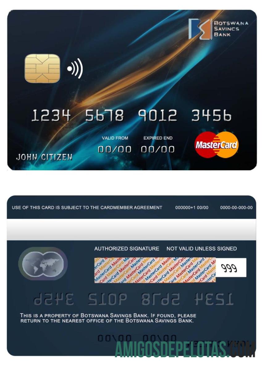 Mastercard do Banco de Poupança do Botswana amostra